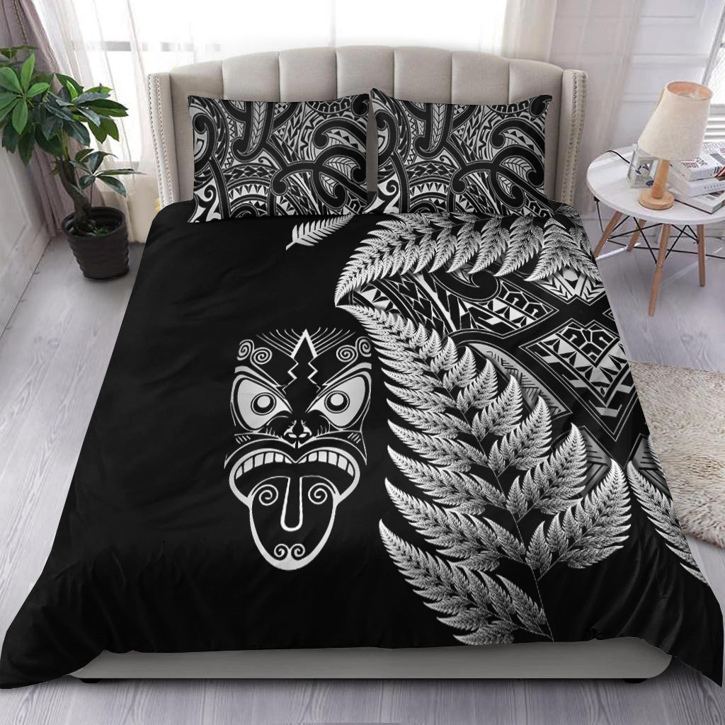 New Zealand Haka Rugby Maori Bedding Set Silver Fern Vibes - Black - Vibe Hoodie Shop