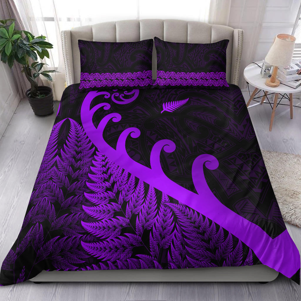 New Zealand Rugby Maori Bedding Set Silver Fern Koru Vibes - Purple - Vibe Hoodie Shop