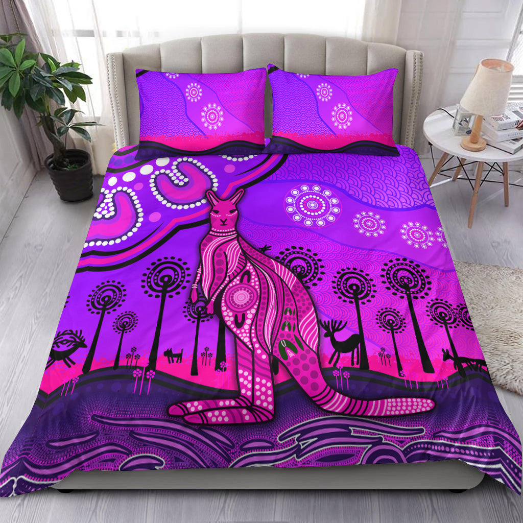 Aboriginal Art Kangaroo Bedding Set Indigenous Unique Vibes - Purple - Vibe Hoodie Shop