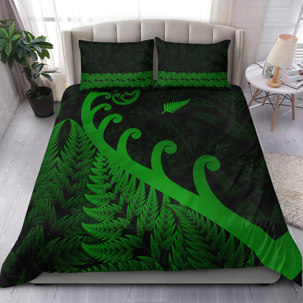 New Zealand Rugby Maori Bedding Set Silver Fern Koru Vibes - Green - Vibe Hoodie Shop