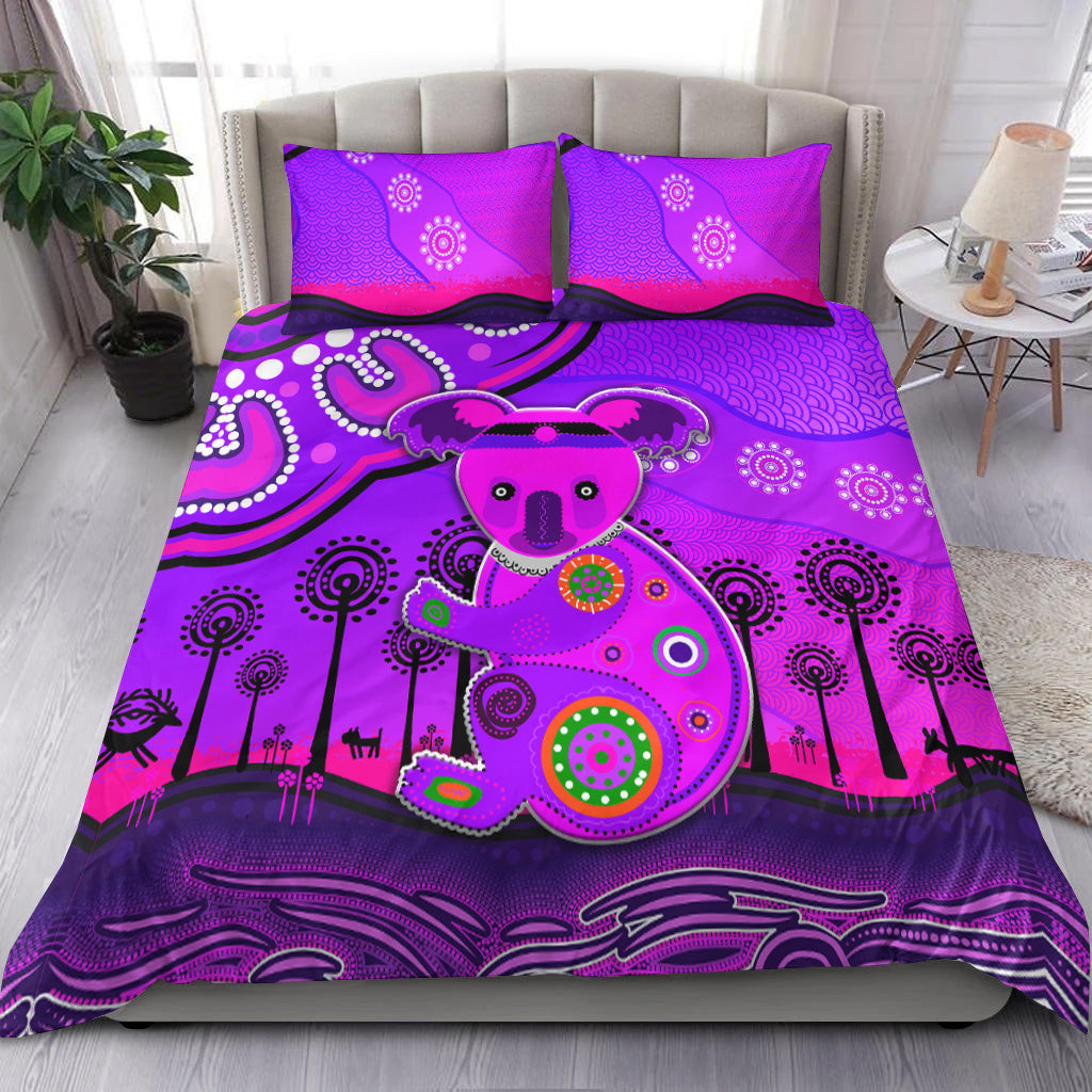 Aboriginal Art Koala Bedding Set Indigenous Unique Vibes - Purple - Vibe Hoodie Shop