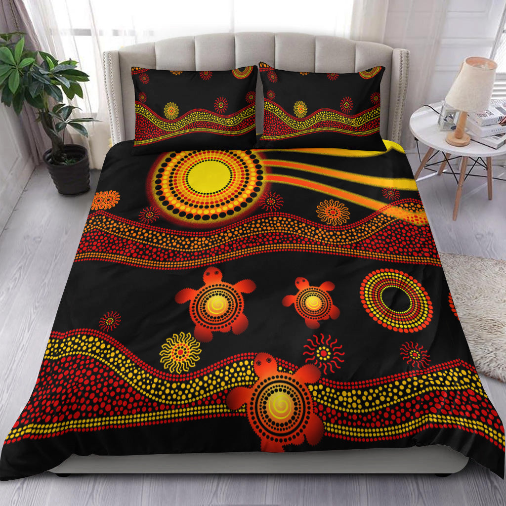 Aboriginal Indigenous Flag Vibes Bedding Set Turtle - Vibe Hoodie Shop