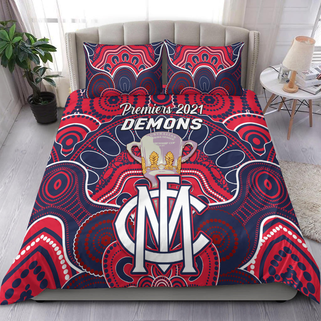 Melbourne Demons Indigenous Bedding Set Football 2021 Premiers - Trophy - Vibe Hoodie Shop