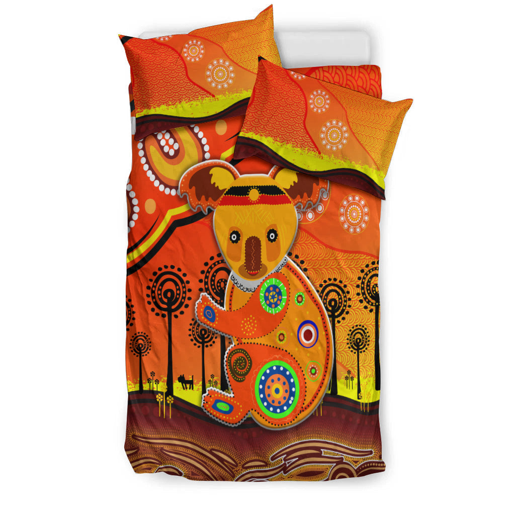 Aboriginal Art Koala Bedding Set Indigenous Unique Vibes - Orange - Vibe Hoodie Shop