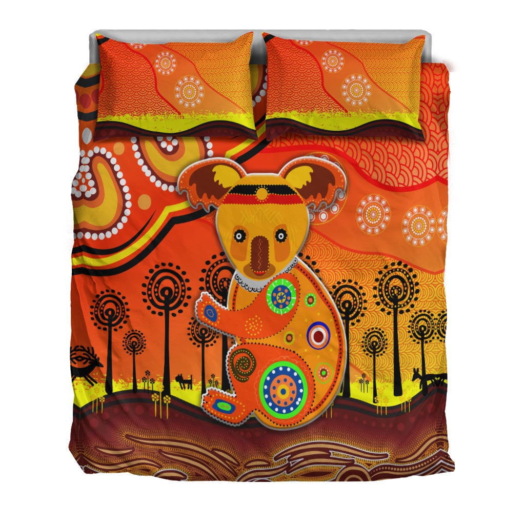 Aboriginal Art Koala Bedding Set Indigenous Unique Vibes - Orange - Vibe Hoodie Shop