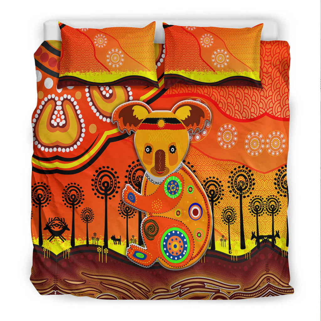 Aboriginal Art Koala Bedding Set Indigenous Unique Vibes - Orange - Vibe Hoodie Shop