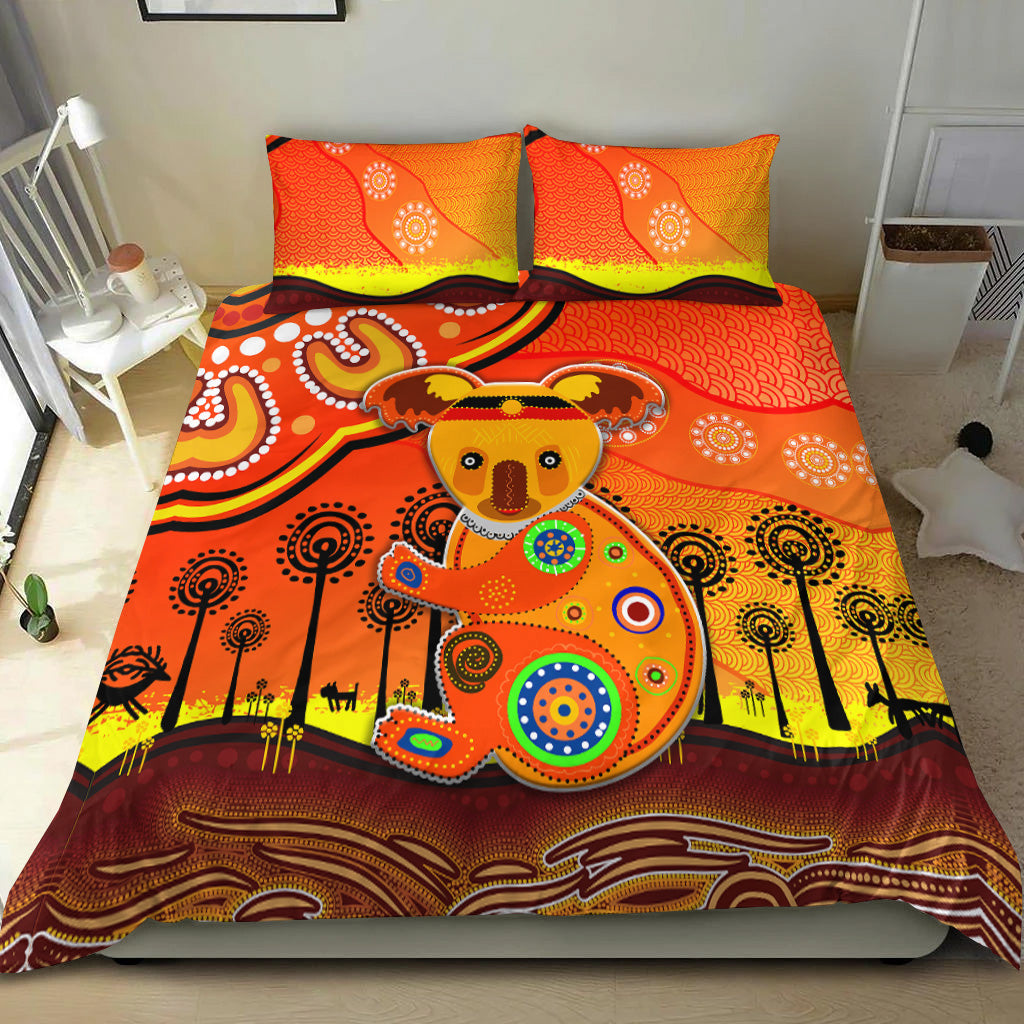 Aboriginal Art Koala Bedding Set Indigenous Unique Vibes - Orange - Vibe Hoodie Shop