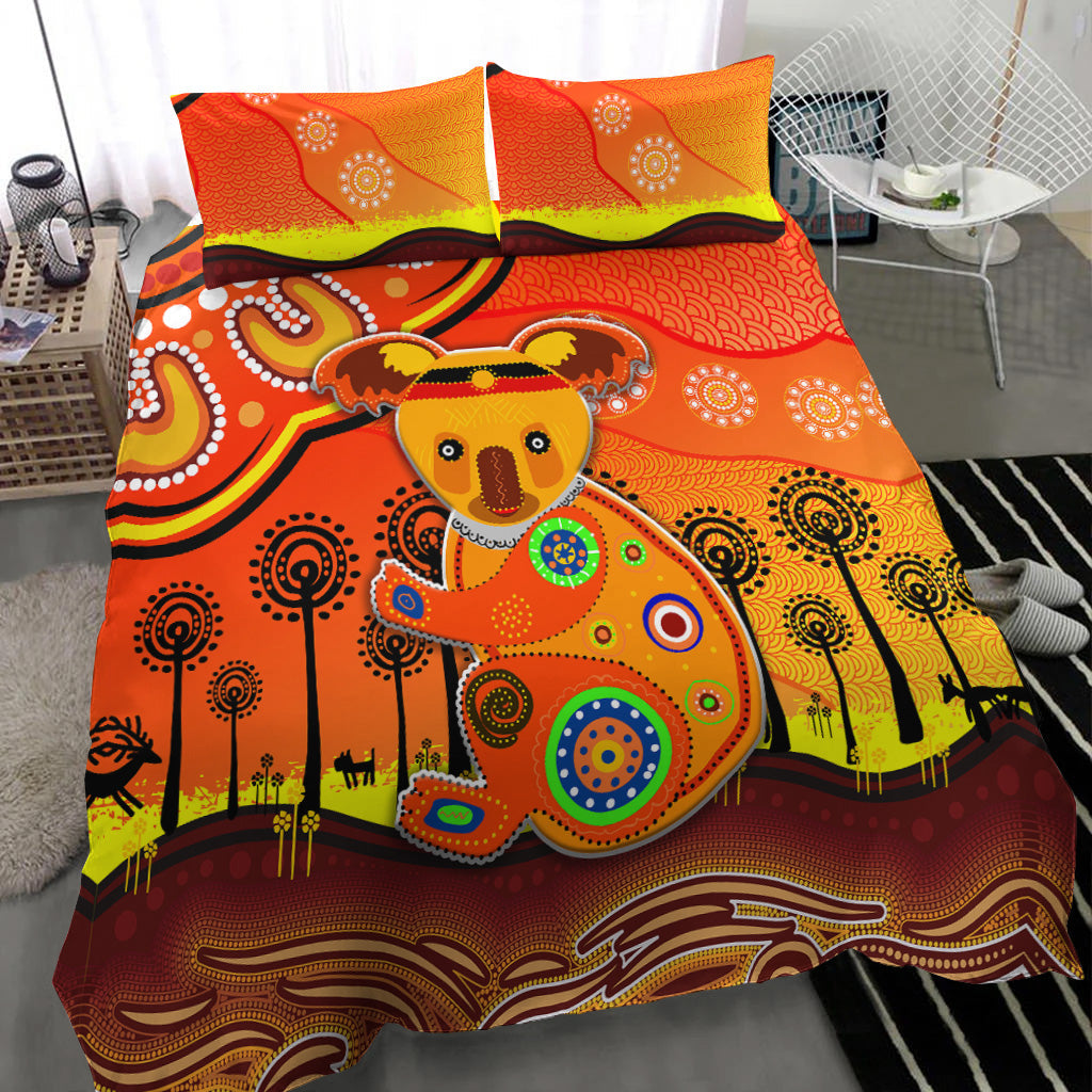Aboriginal Art Koala Bedding Set Indigenous Unique Vibes - Orange - Vibe Hoodie Shop