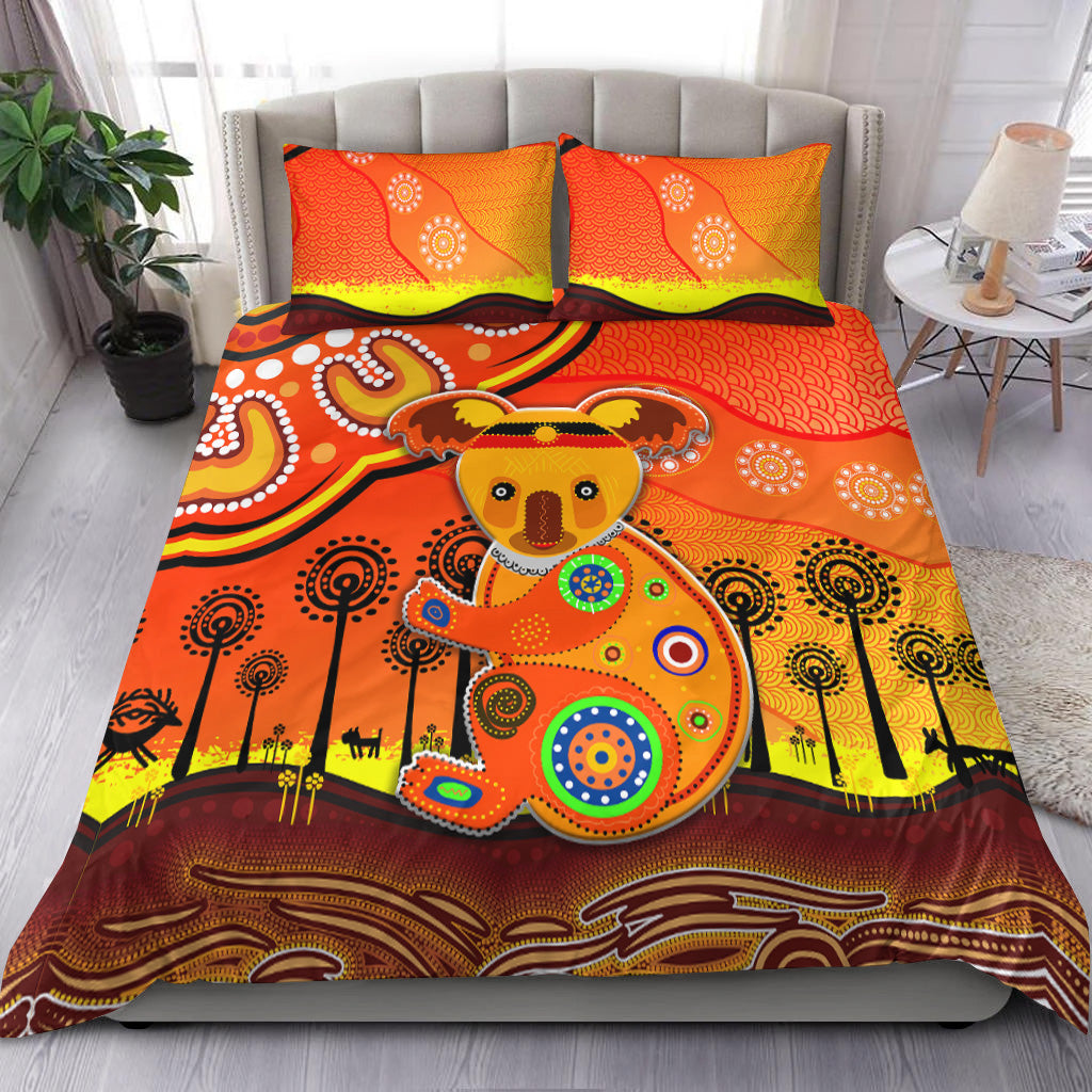Aboriginal Art Koala Bedding Set Indigenous Unique Vibes - Orange - Vibe Hoodie Shop