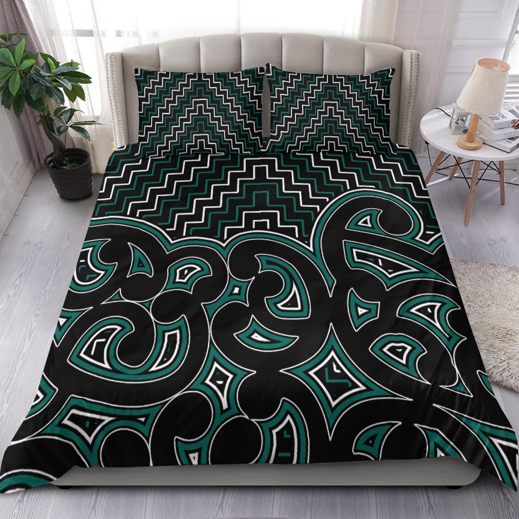 New Zealand Bedding Set Maori Graphic Tee patterns Green - Vibe Hoodie Shop