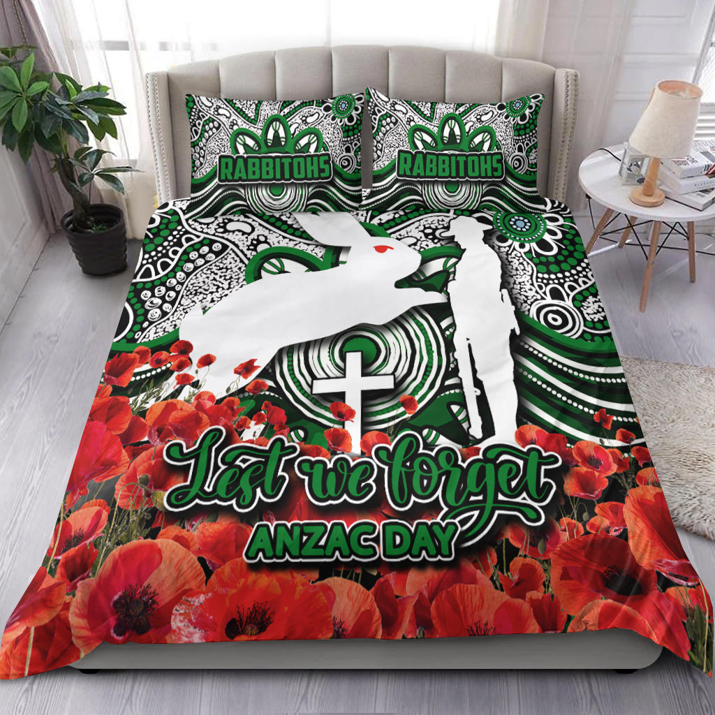 Rabbitohs Bedding Set ANZAC Day Poppy Flowers With Aboriginal - Vibe Hoodie Shop