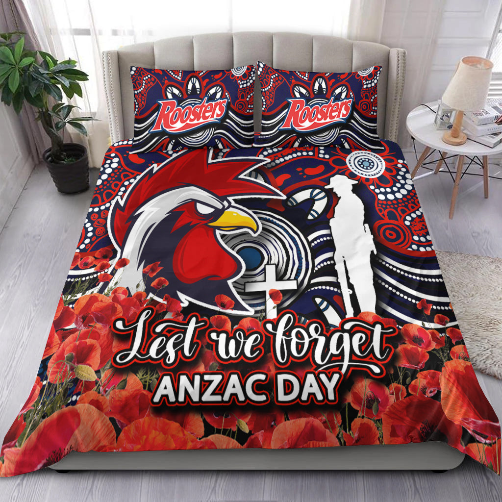 Roosters Bedding Set ANZAC Day Poppy Flowers With Aboriginal - Vibe Hoodie Shop