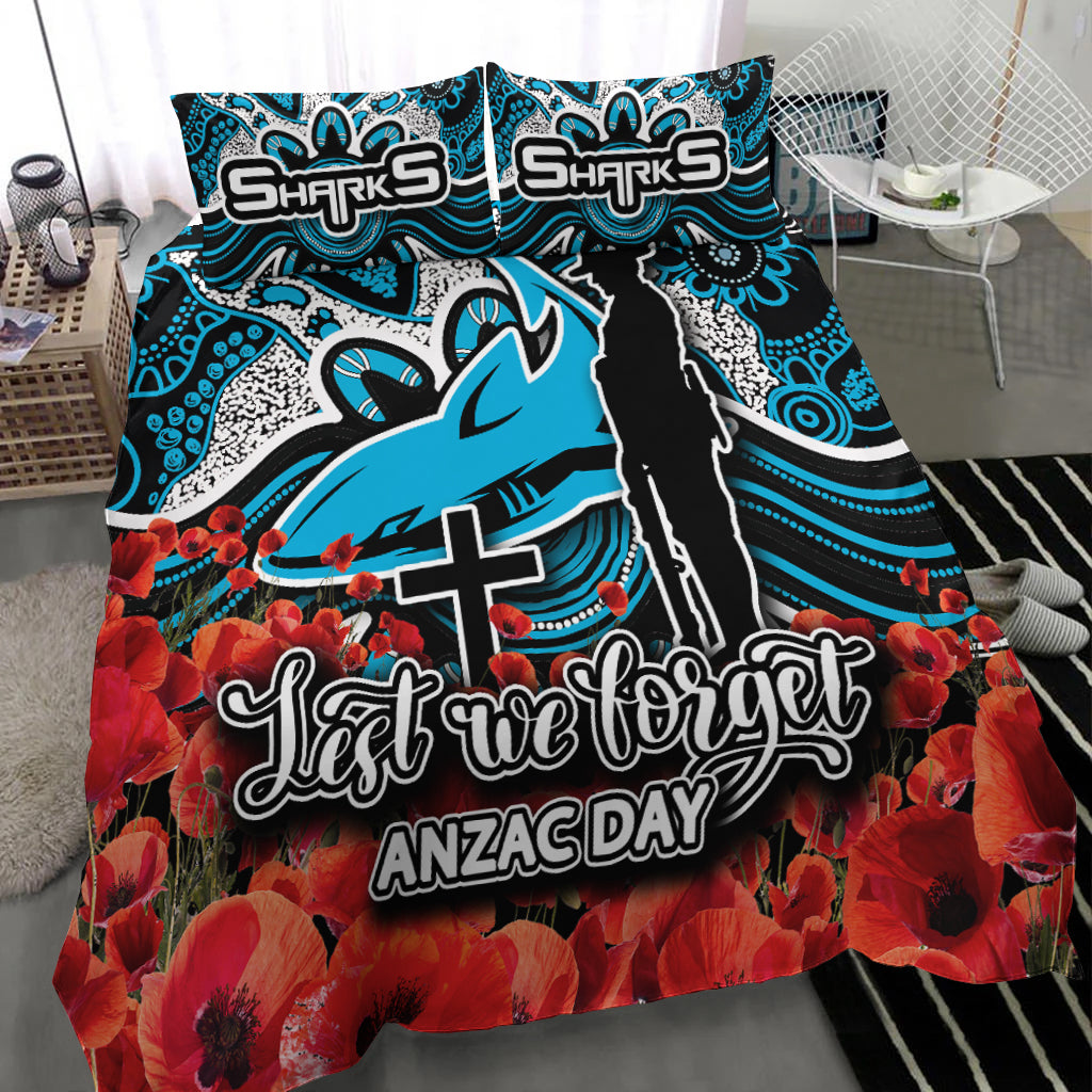 Sharks Bedding Set ANZAC Day Poppy Flowers With Aboriginal - Vibe Hoodie Shop