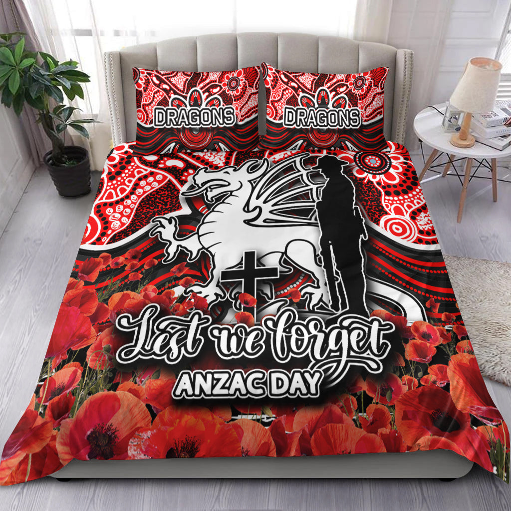 St. George Dragons Bedding Set ANZAC Day Poppy Flowers With Aboriginal - Vibe Hoodie Shop