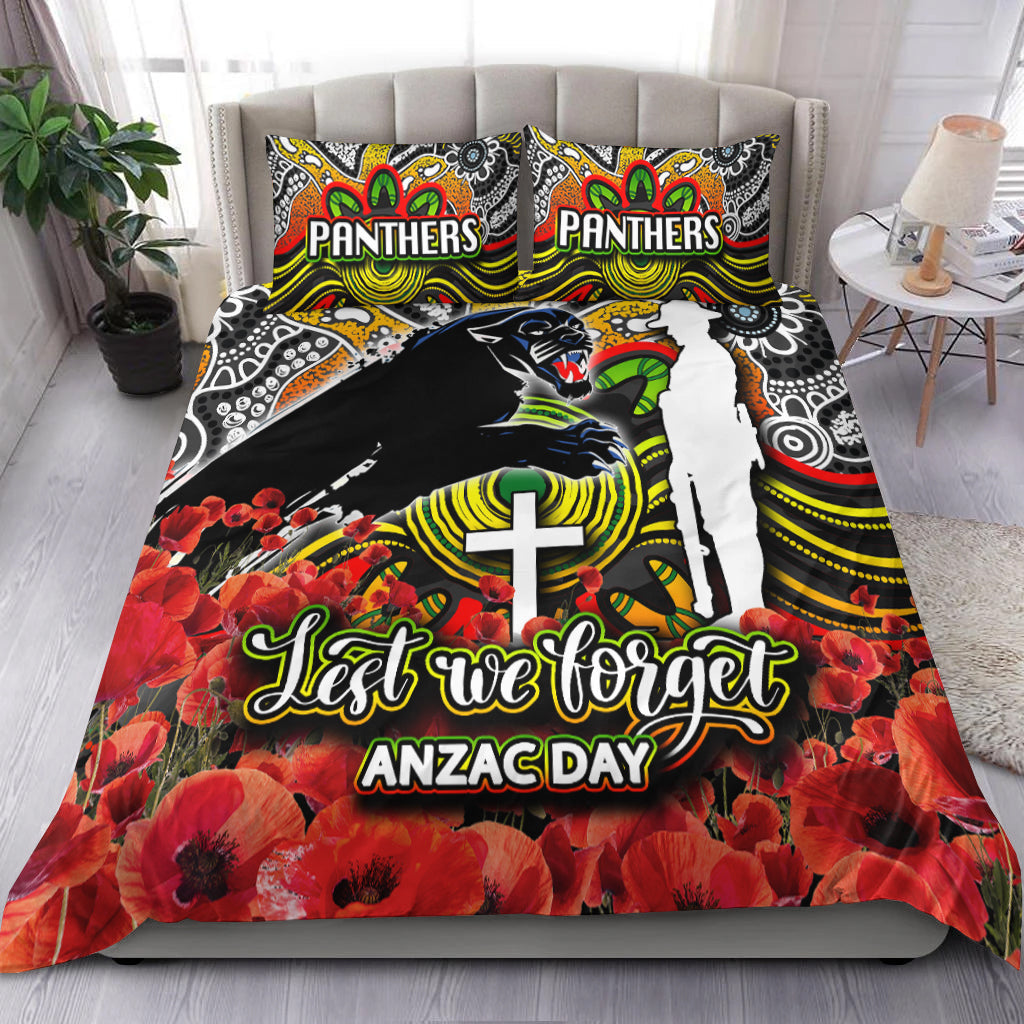 Panthers Bedding Set ANZAC Day Poppy Flowers With Aboriginal - Vibe Hoodie Shop