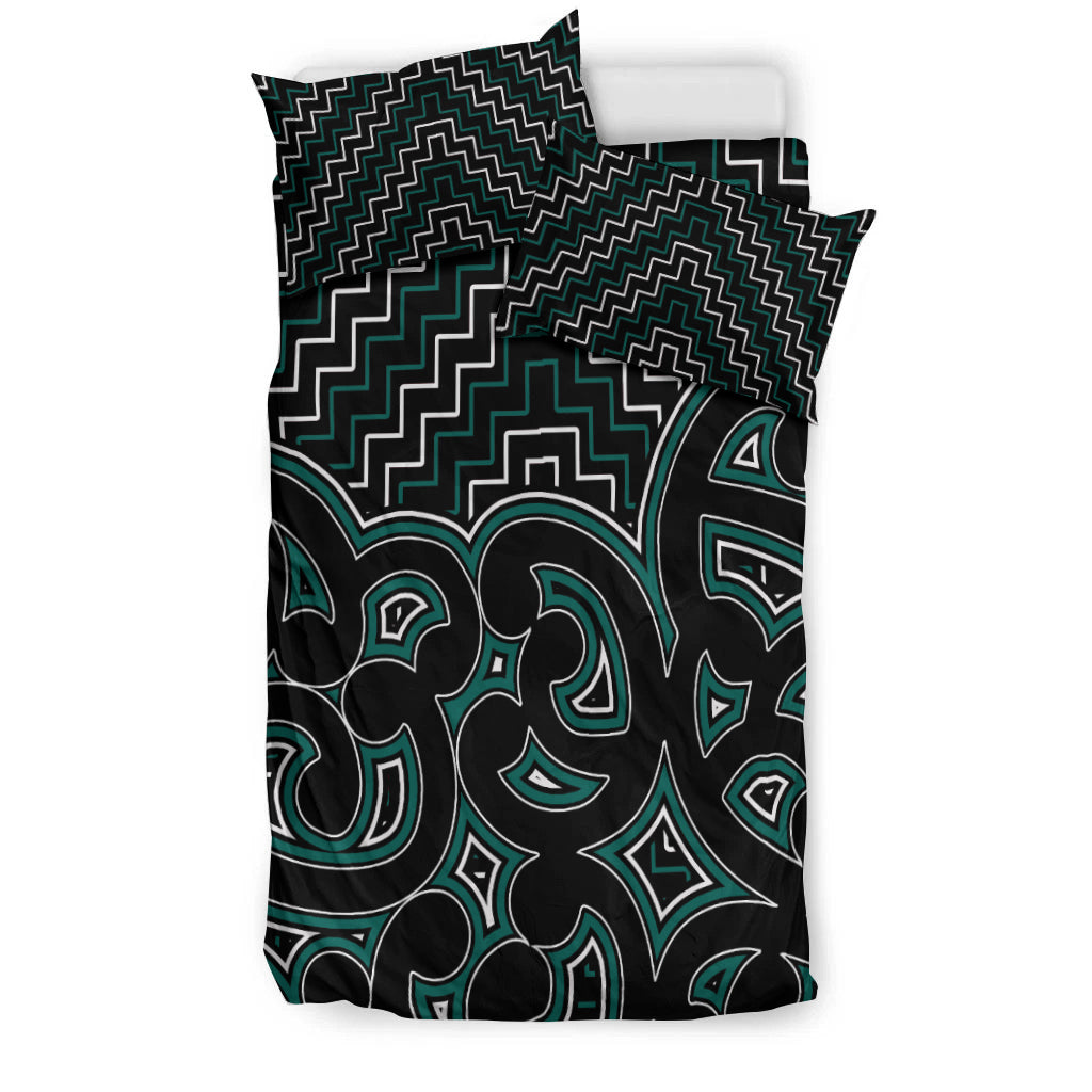 New Zealand Bedding Set Maori Graphic Tee patterns Green - Vibe Hoodie Shop