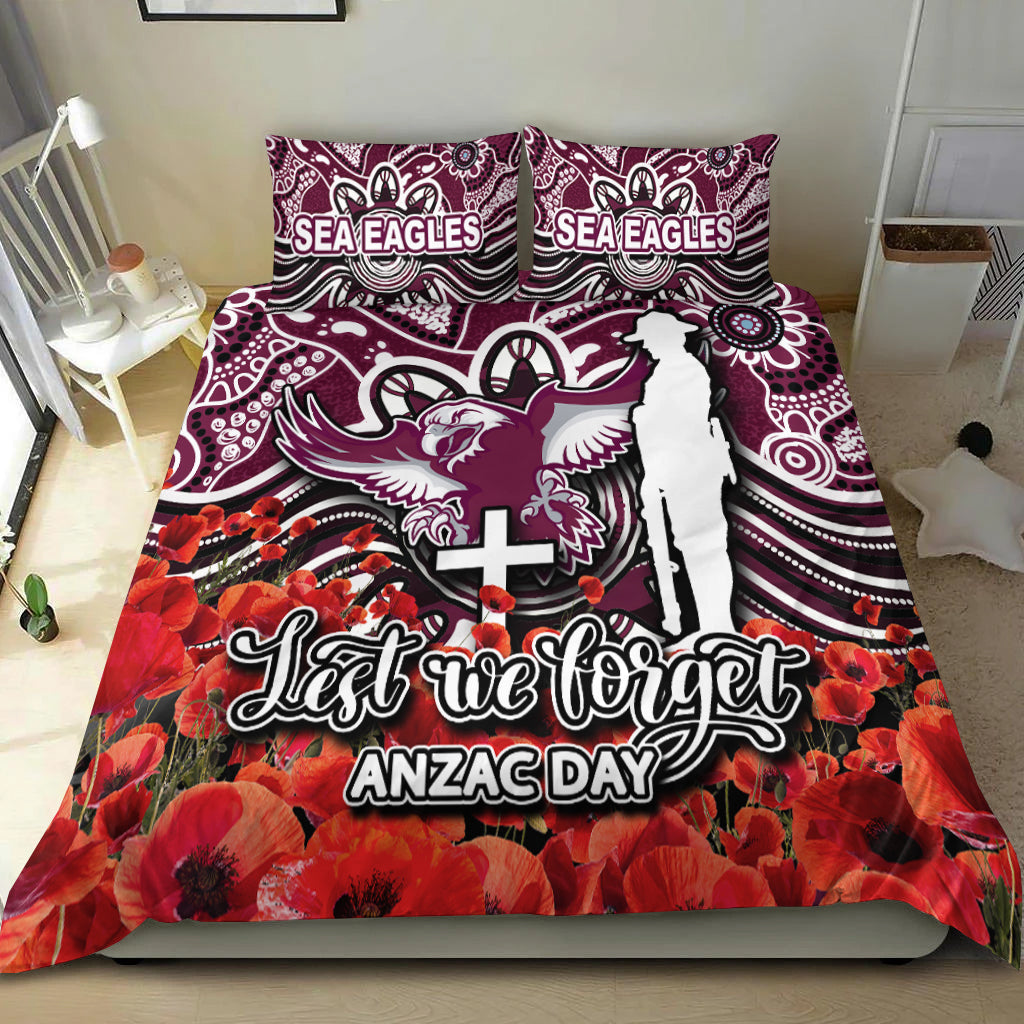 Sea Eagles Bedding Set ANZAC Day Poppy Flowers With Aboriginal - Vibe Hoodie Shop