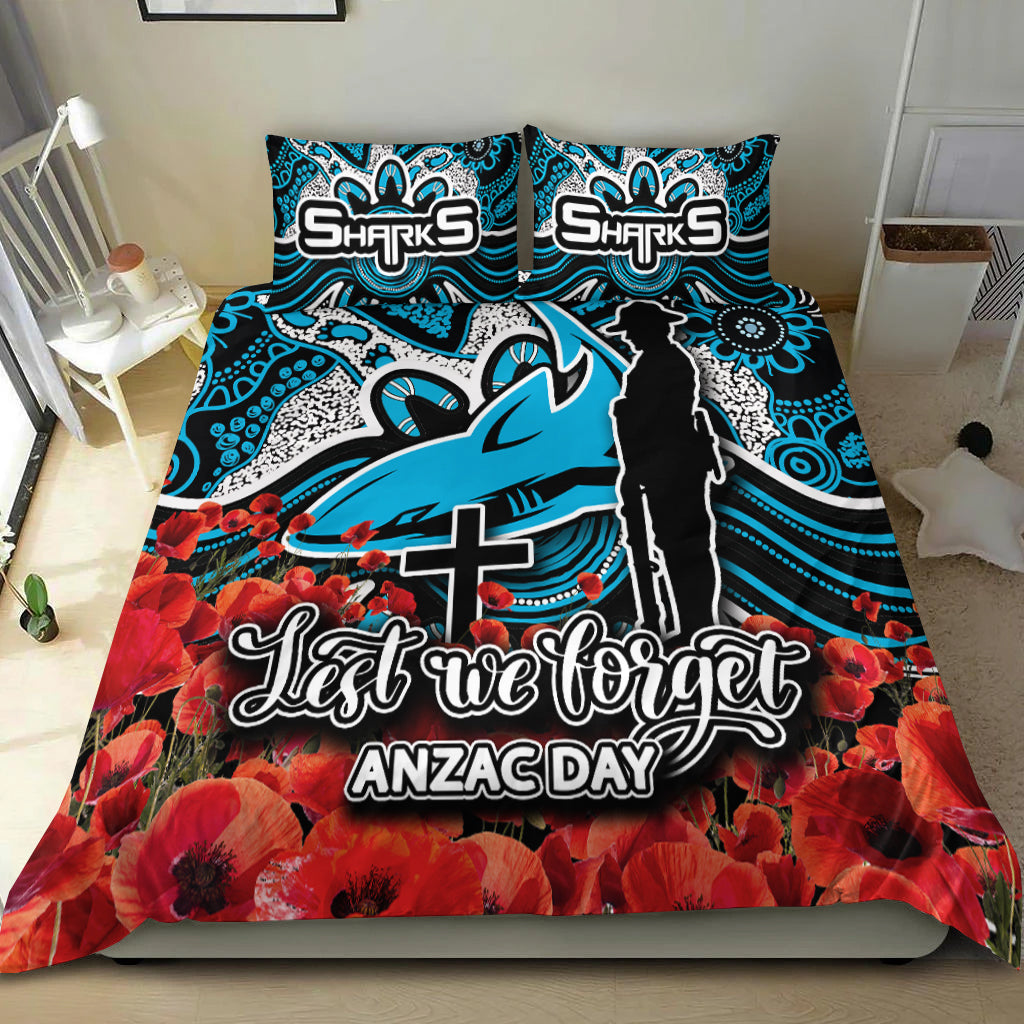 Sharks Bedding Set ANZAC Day Poppy Flowers With Aboriginal - Vibe Hoodie Shop