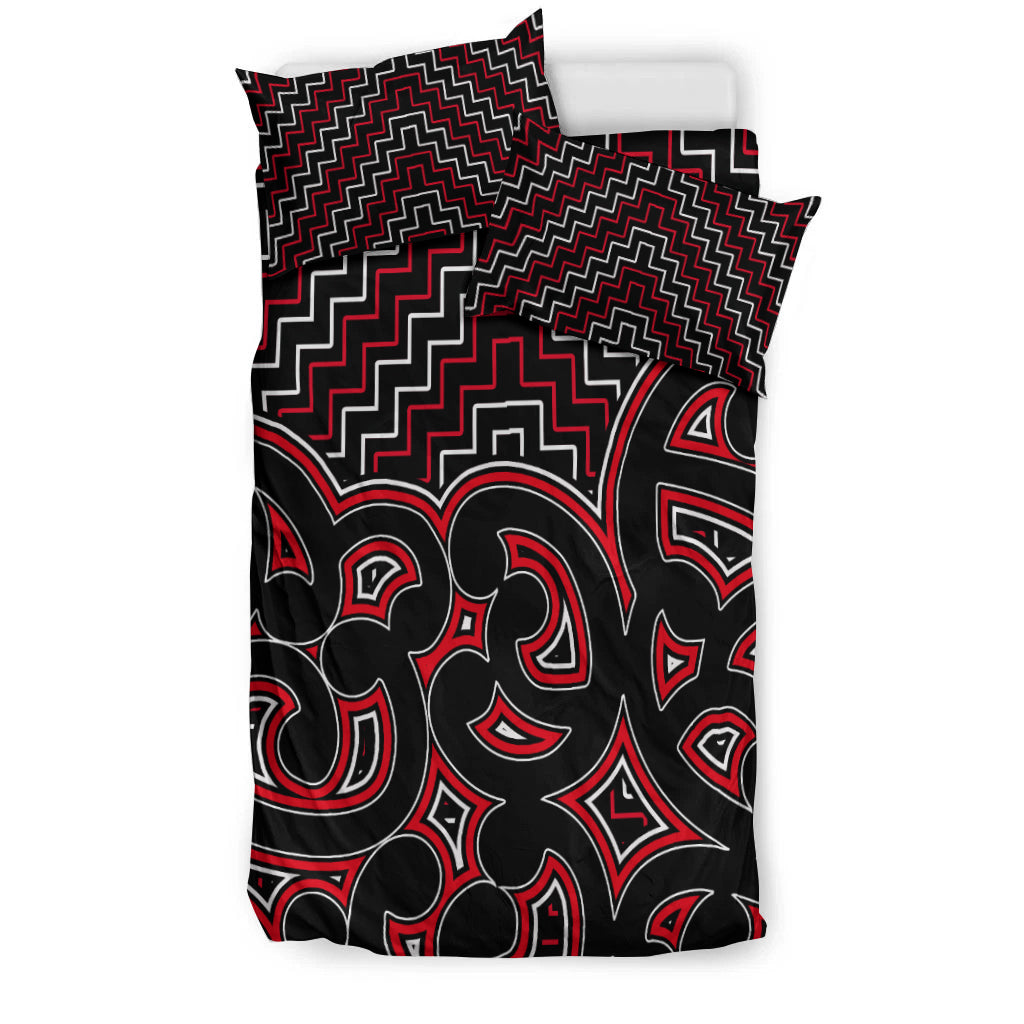 New Zealand Bedding Set Maori Graphic Tee patterns Red - Vibe Hoodie Shop