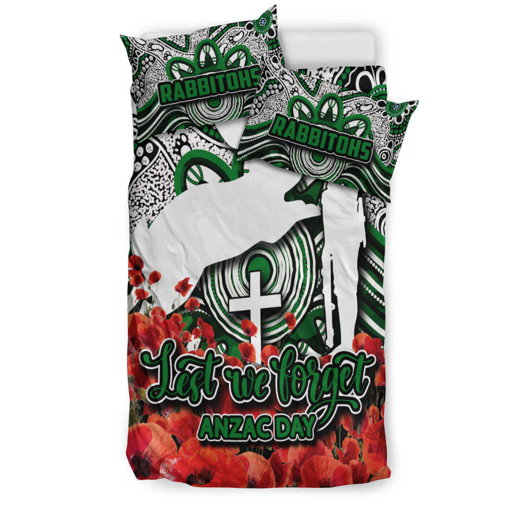 Rabbitohs Bedding Set ANZAC Day Poppy Flowers With Aboriginal - Vibe Hoodie Shop
