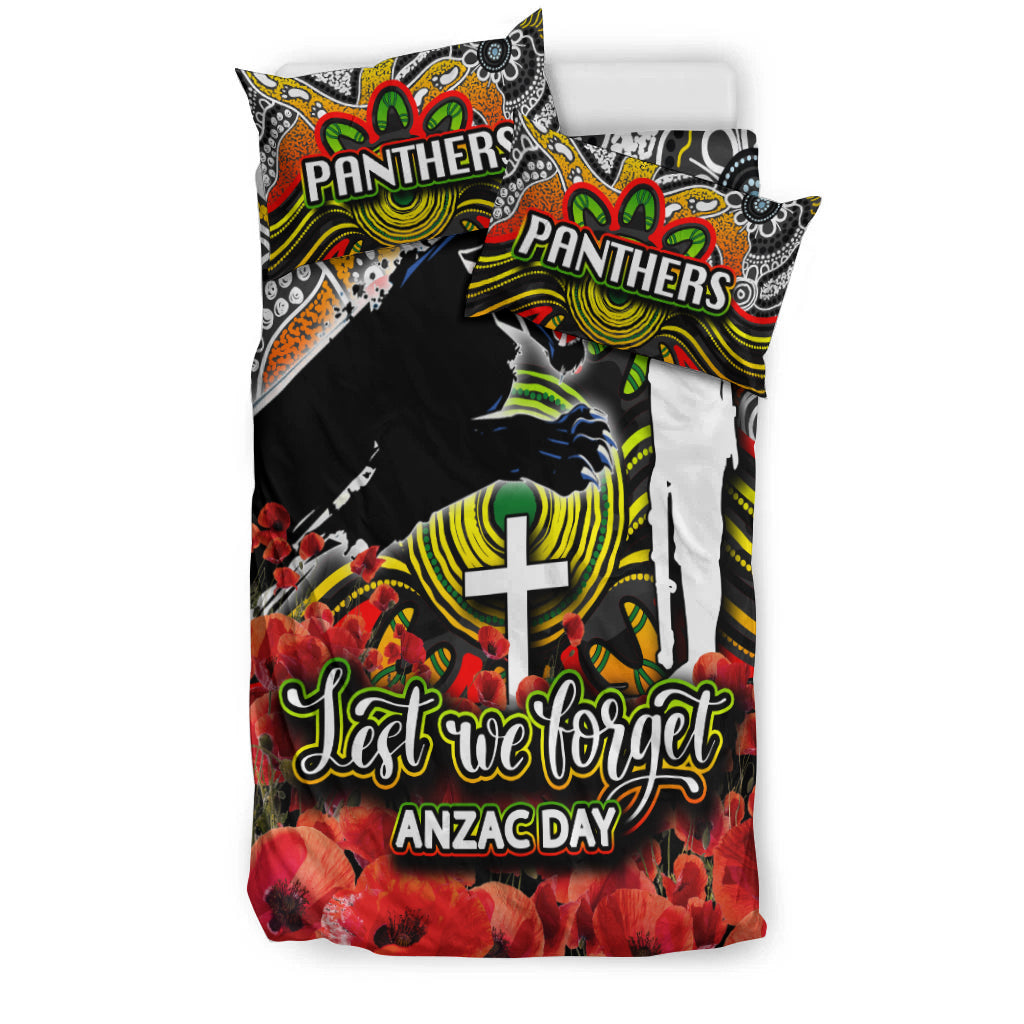 Panthers Bedding Set ANZAC Day Poppy Flowers With Aboriginal - Vibe Hoodie Shop