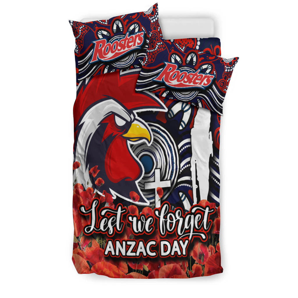 Roosters Bedding Set ANZAC Day Poppy Flowers With Aboriginal - Vibe Hoodie Shop