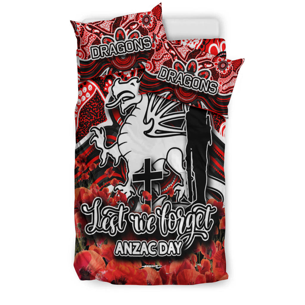 St. George Dragons Bedding Set ANZAC Day Poppy Flowers With Aboriginal - Vibe Hoodie Shop
