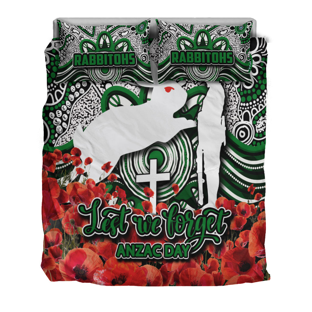 Rabbitohs Bedding Set ANZAC Day Poppy Flowers With Aboriginal - Vibe Hoodie Shop