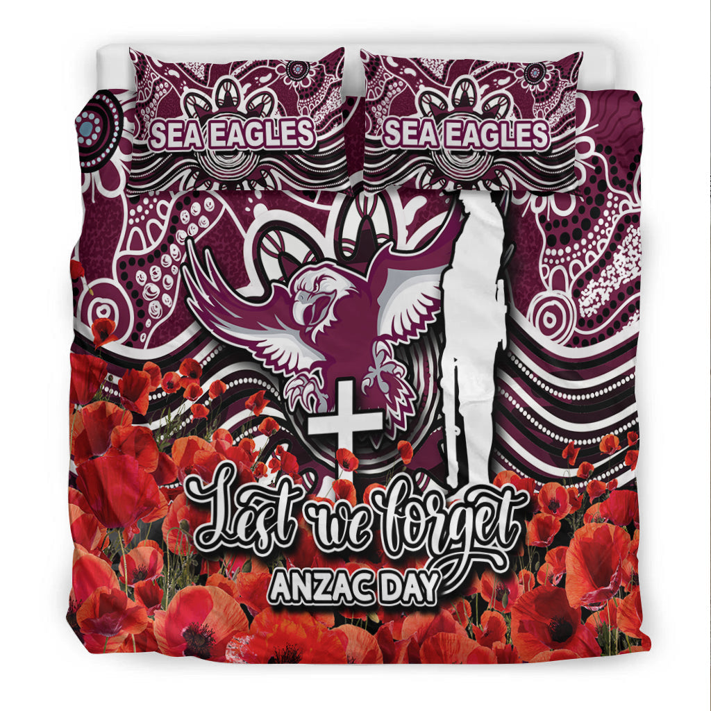 Sea Eagles Bedding Set ANZAC Day Poppy Flowers With Aboriginal - Vibe Hoodie Shop