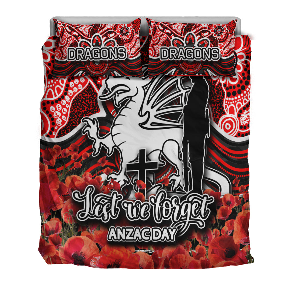 St. George Dragons Bedding Set ANZAC Day Poppy Flowers With Aboriginal - Vibe Hoodie Shop