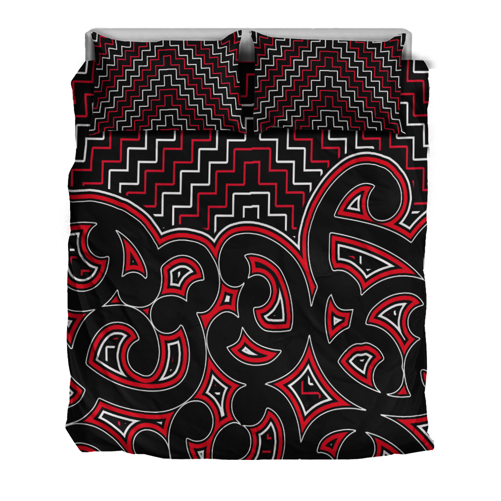 New Zealand Bedding Set Maori Graphic Tee patterns Red - Vibe Hoodie Shop