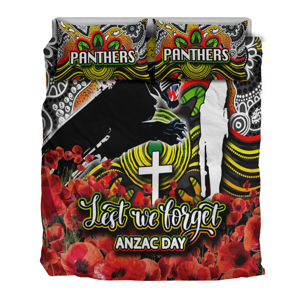 Panthers Bedding Set ANZAC Day Poppy Flowers With Aboriginal - Vibe Hoodie Shop