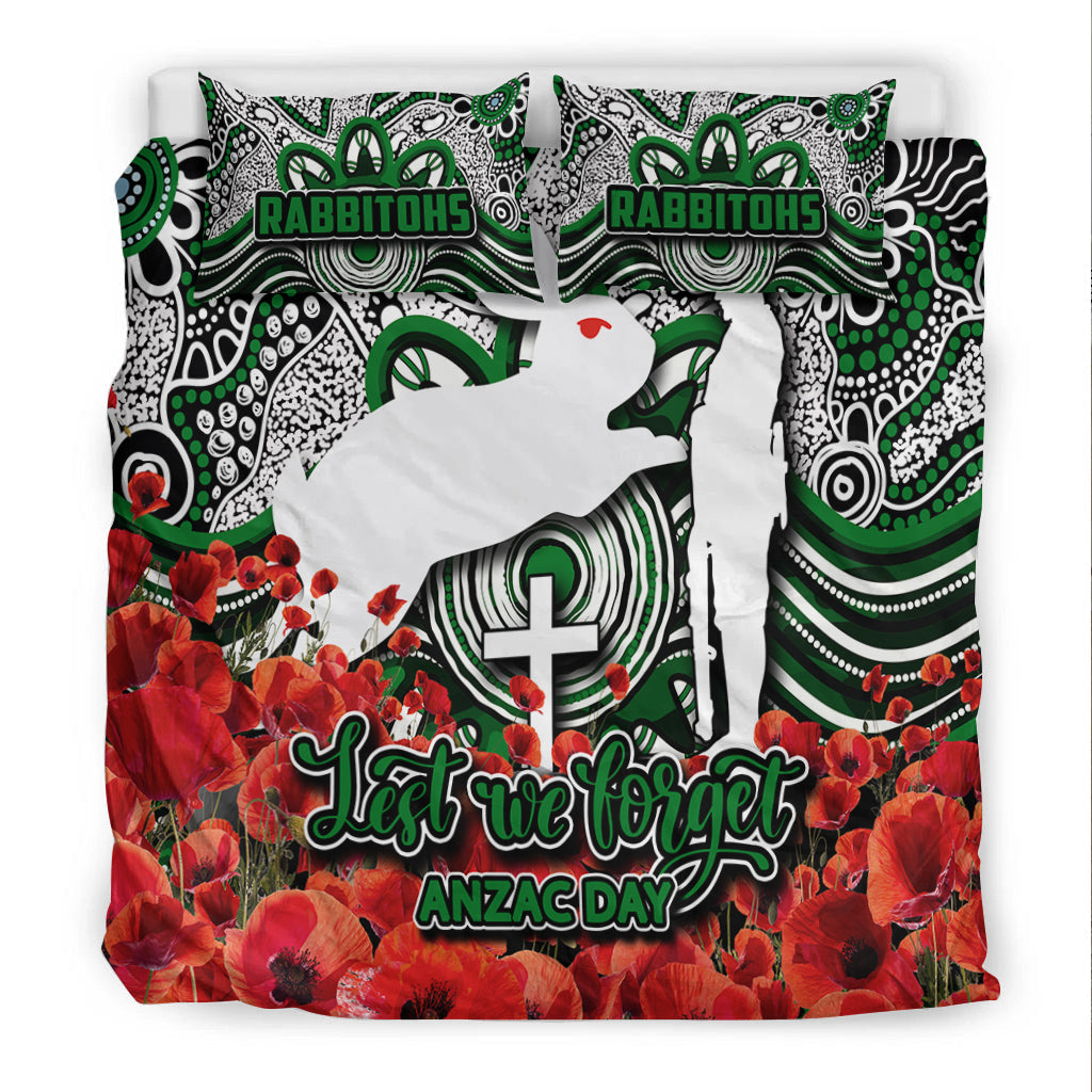 Rabbitohs Bedding Set ANZAC Day Poppy Flowers With Aboriginal - Vibe Hoodie Shop