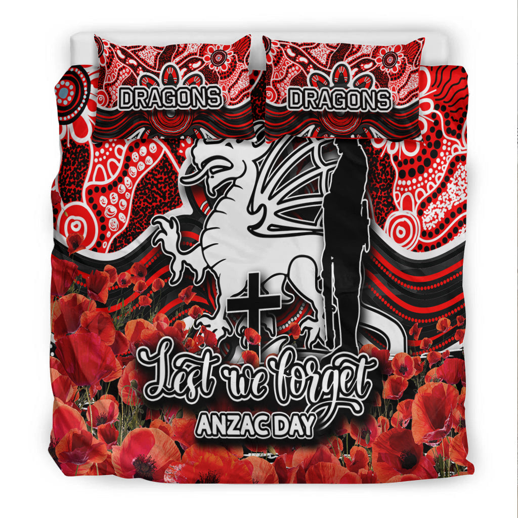 St. George Dragons Bedding Set ANZAC Day Poppy Flowers With Aboriginal - Vibe Hoodie Shop