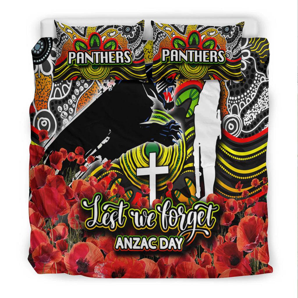 Panthers Bedding Set ANZAC Day Poppy Flowers With Aboriginal - Vibe Hoodie Shop