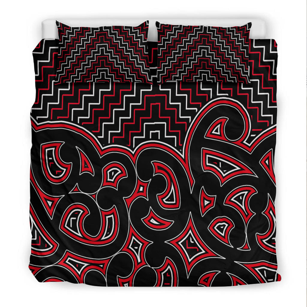 New Zealand Bedding Set Maori Graphic Tee patterns Red - Vibe Hoodie Shop