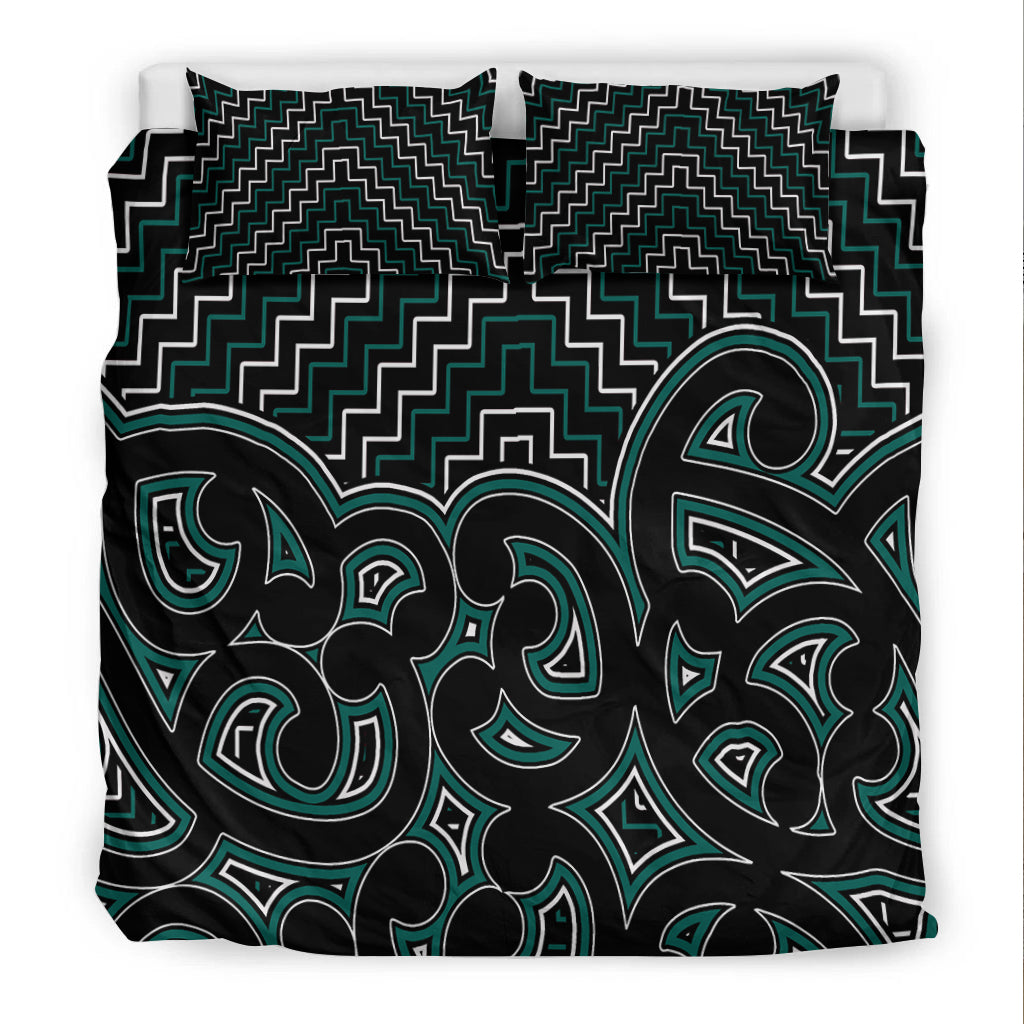 New Zealand Bedding Set Maori Graphic Tee patterns Green - Vibe Hoodie Shop