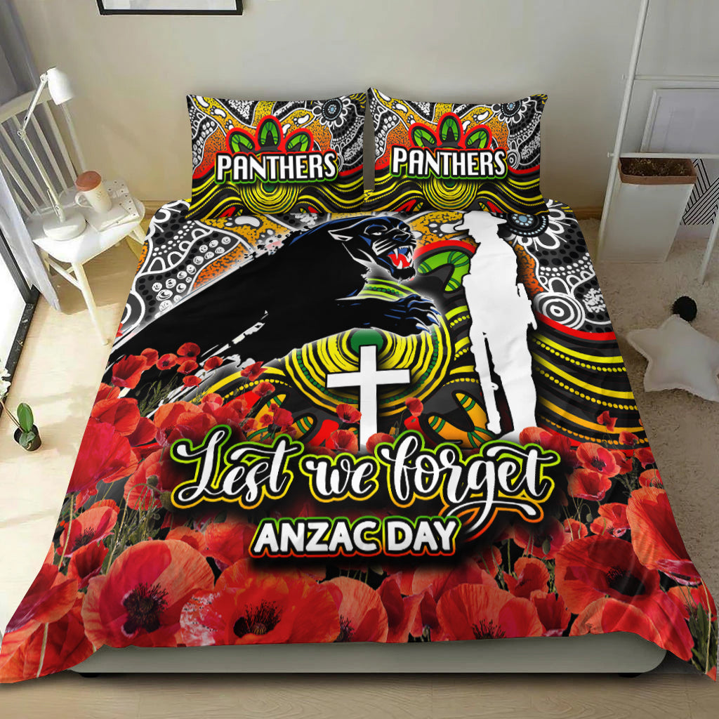 Panthers Bedding Set ANZAC Day Poppy Flowers With Aboriginal - Vibe Hoodie Shop