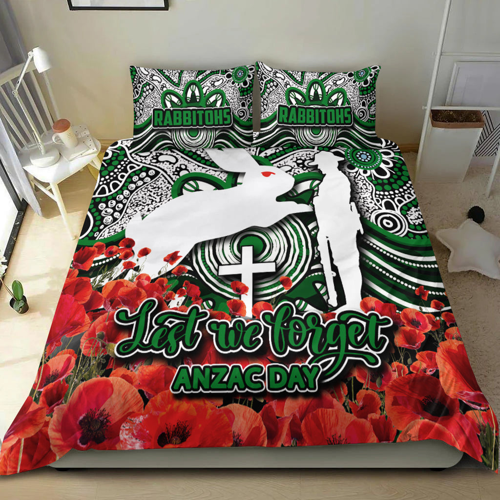Rabbitohs Bedding Set ANZAC Day Poppy Flowers With Aboriginal - Vibe Hoodie Shop