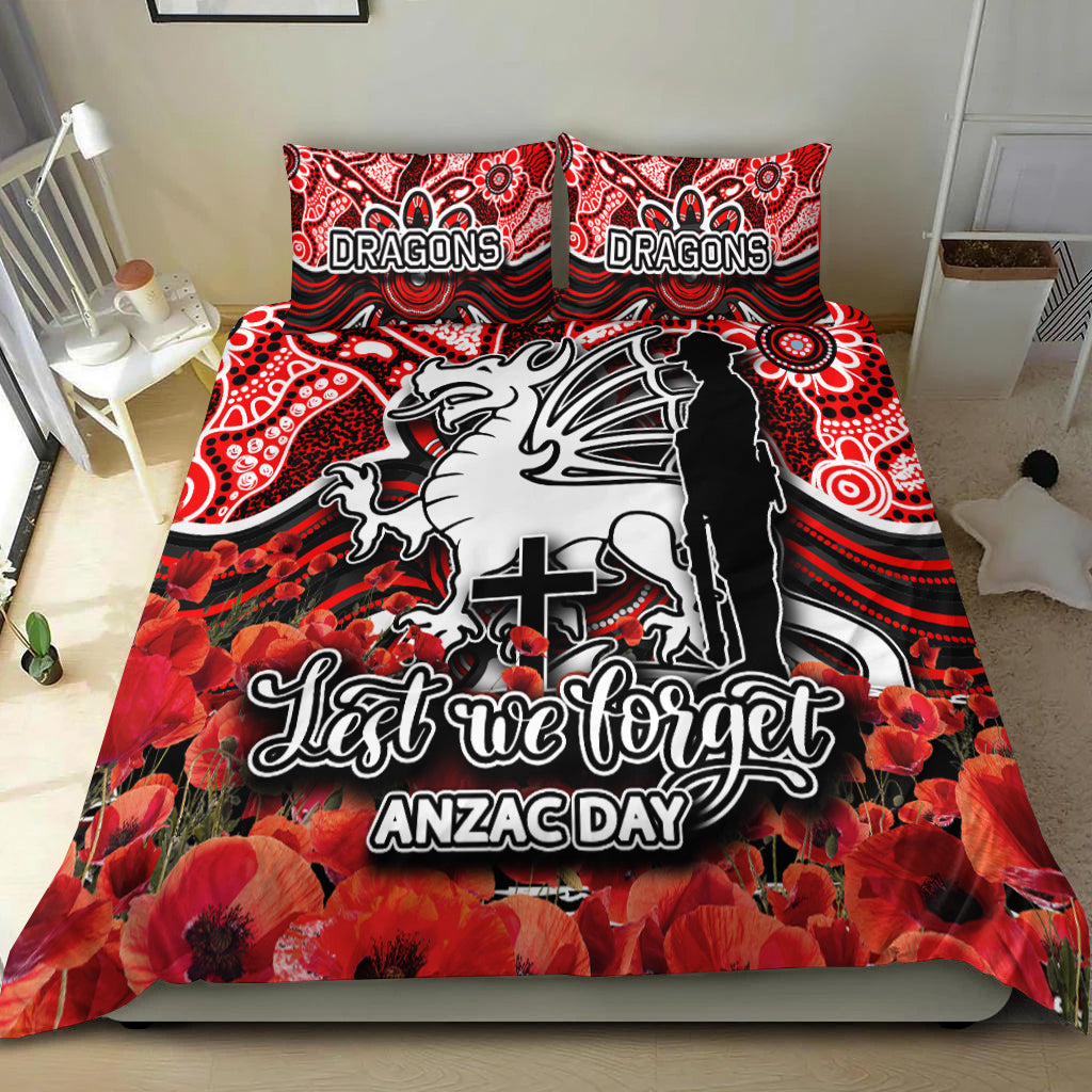 St. George Dragons Bedding Set ANZAC Day Poppy Flowers With Aboriginal - Vibe Hoodie Shop