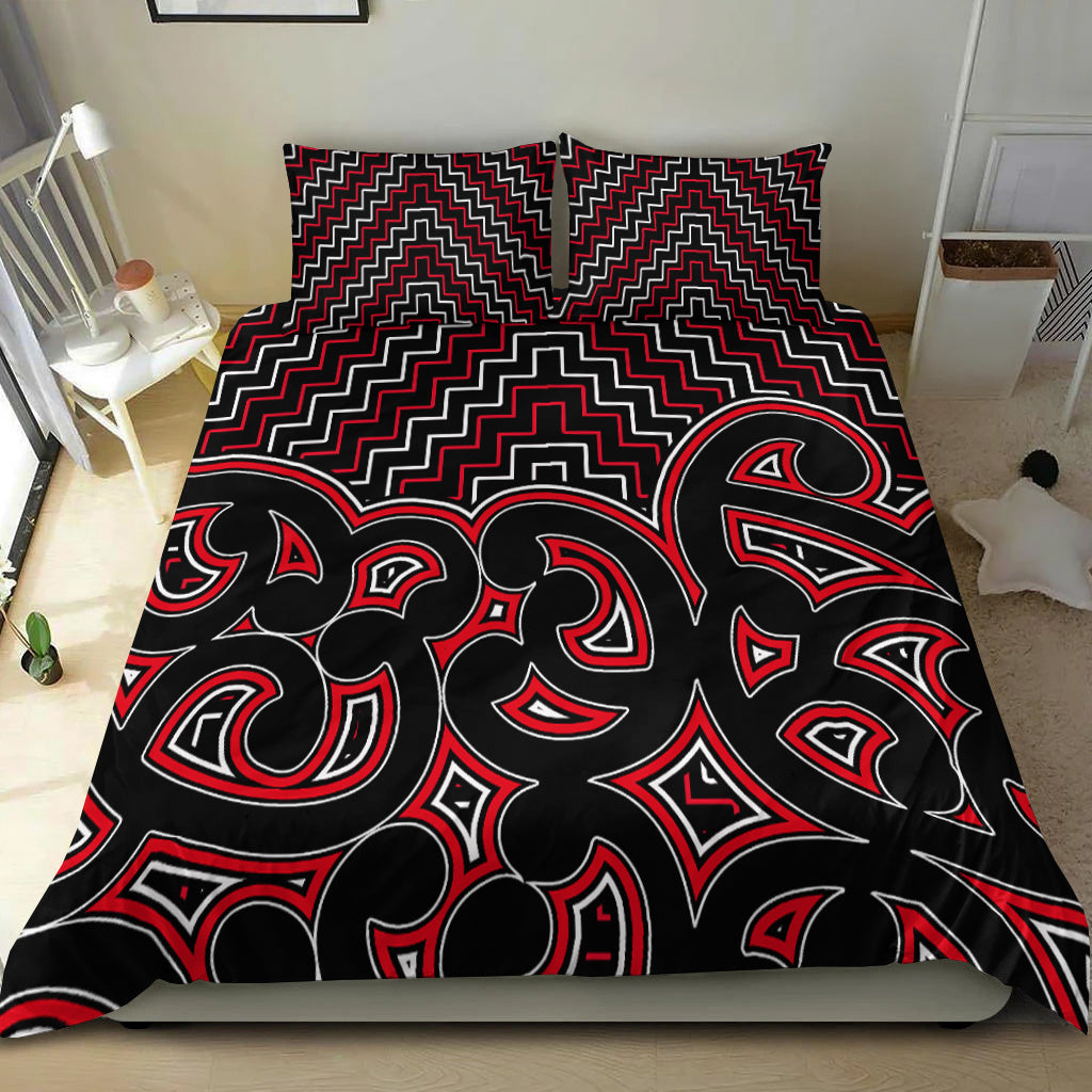 New Zealand Bedding Set Maori Graphic Tee patterns Red - Vibe Hoodie Shop