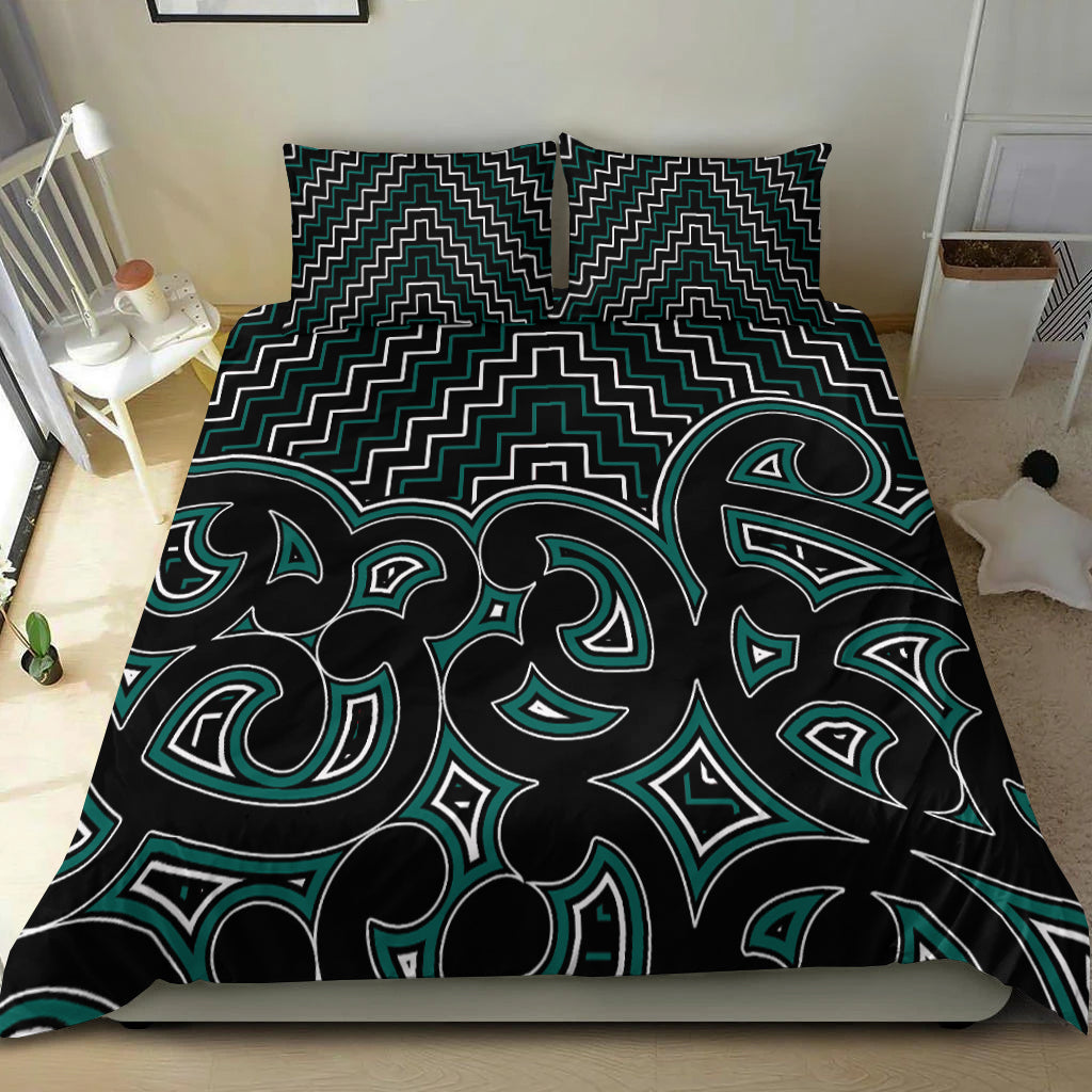 New Zealand Bedding Set Maori Graphic Tee patterns Green - Vibe Hoodie Shop