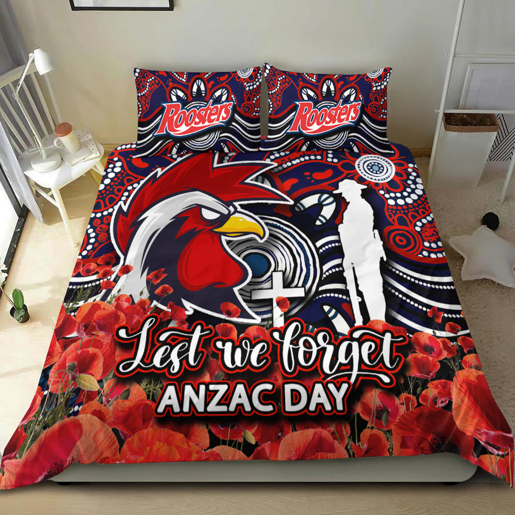 Roosters Bedding Set ANZAC Day Poppy Flowers With Aboriginal - Vibe Hoodie Shop