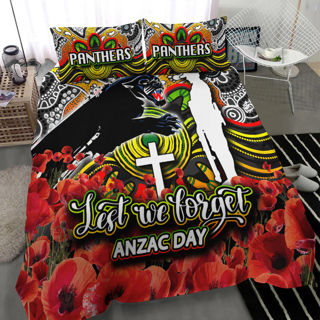 Panthers Bedding Set ANZAC Day Poppy Flowers With Aboriginal - Vibe Hoodie Shop