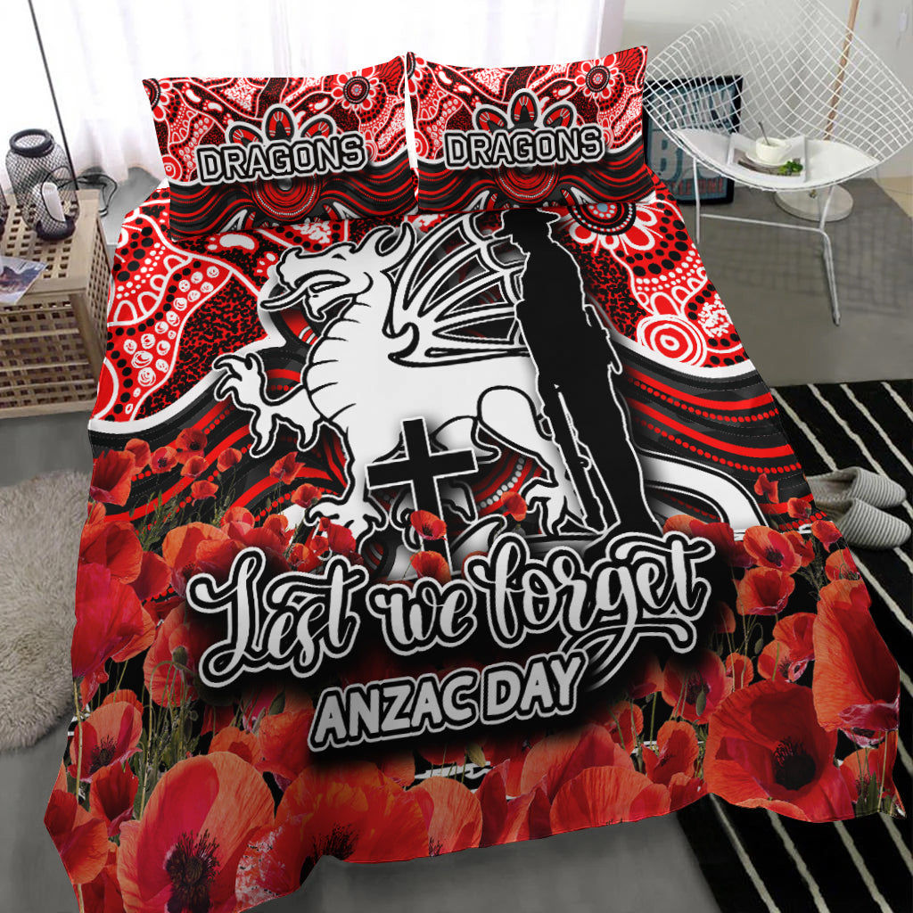 St. George Dragons Bedding Set ANZAC Day Poppy Flowers With Aboriginal - Vibe Hoodie Shop
