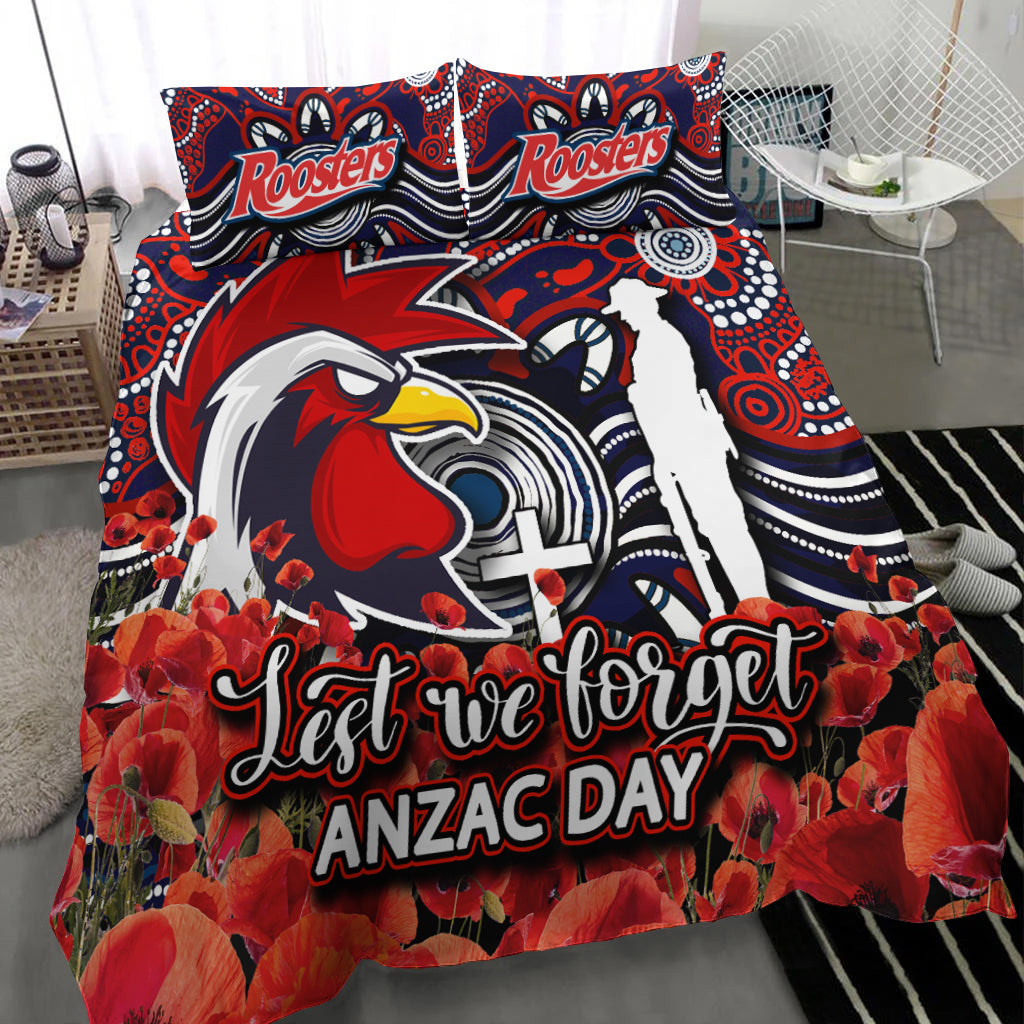 Roosters Bedding Set ANZAC Day Poppy Flowers With Aboriginal - Vibe Hoodie Shop