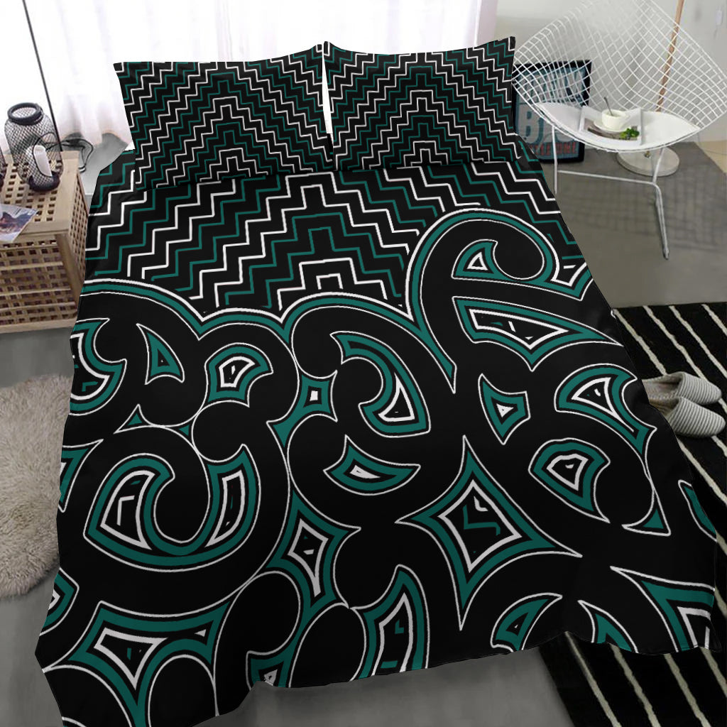 New Zealand Bedding Set Maori Graphic Tee patterns Green - Vibe Hoodie Shop