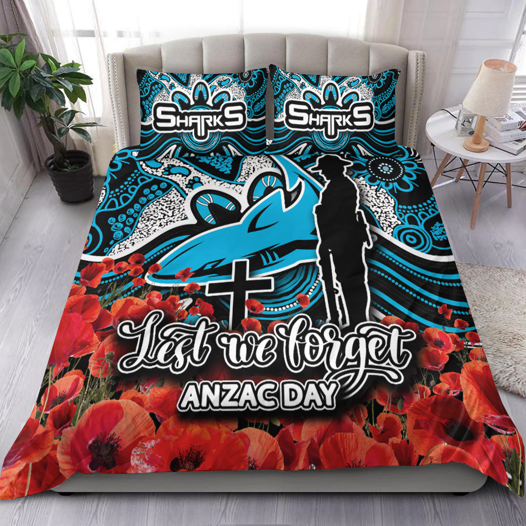 Sharks Bedding Set ANZAC Day Poppy Flowers With Aboriginal - Vibe Hoodie Shop