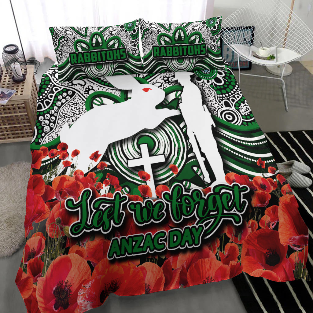 Rabbitohs Bedding Set ANZAC Day Poppy Flowers With Aboriginal - Vibe Hoodie Shop