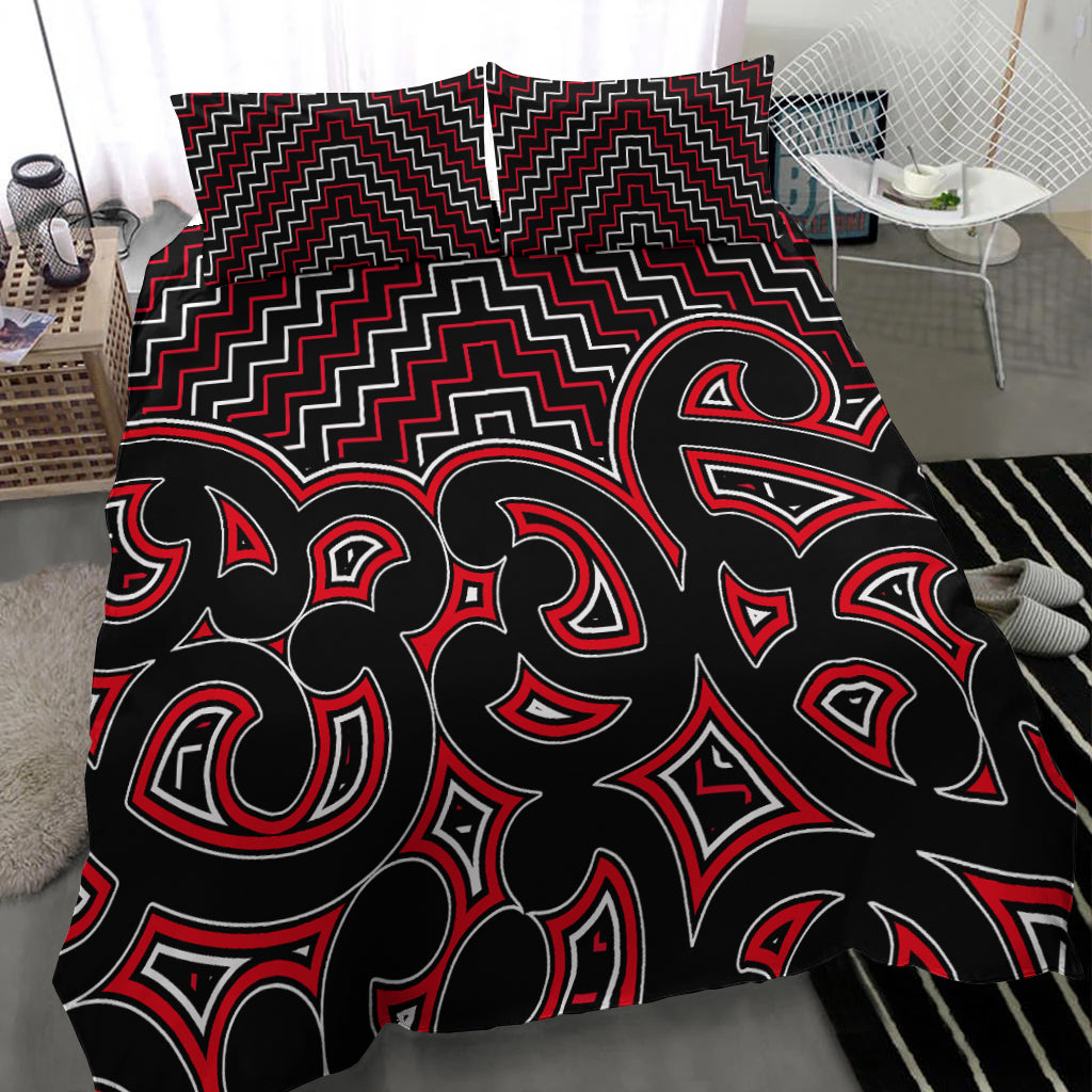 New Zealand Bedding Set Maori Graphic Tee patterns Red - Vibe Hoodie Shop